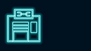 Parlayan neon hattı bisiklet tamir ikonu siyah arkaplanda izole edildi. 4K Video hareketli grafik canlandırması