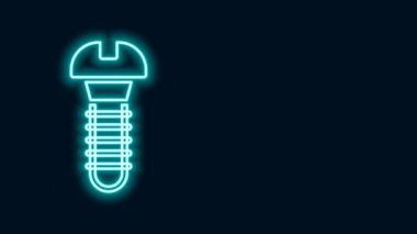 Parlayan neon hattı metalik vida simgesi siyah arkaplanda izole edildi. 4K Video hareketli grafik canlandırması