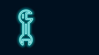 Parlayan neon çizgi anahtarı simgesi siyah arkaplanda izole edildi. 4K Video hareketli grafik canlandırması