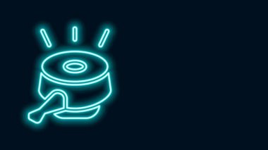 Parlayan neon hattı bisiklet çanı simgesi siyah arkaplanda izole edildi. 4K Video hareketli grafik canlandırması