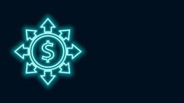 Parlayan neon hattı Dolar, paylaşım, ağ simgesi siyah arkaplanda izole edildi. 4K Video hareketli grafik canlandırması