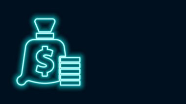 Parlayan neon hattı Para Çantası simgesi siyah arkaplanda izole edildi. Dolar ya da USD sembolü. Nakit bankacılık tabelası. 4K Video hareketli grafik canlandırması