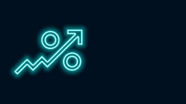Parlayan neon hattı% yukarı ok simgesi siyah arkaplanda izole edildi. Yüzde işaretini arttırıyorum. 4K Video hareketli grafik canlandırması