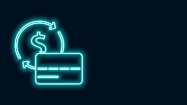 Parlayan neon hattı kredi kartı simgesi siyah arkaplanda izole edildi. Çevrimiçi ödeme. Nakit çekilmesi. Finansal operasyonlar. Alışveriş tabelası. 4K Video hareketli grafik canlandırması