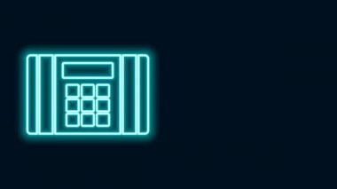Parlayan neon hattı siyah arka planda izole edilmiş dinamit bomba çubuğu ikonu. Saatli bomba - patlama tehlikesi kavramı. 4K Video hareketli grafik canlandırması
