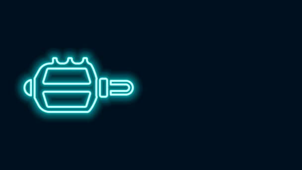 Linea neon luminosa Icona a pedale per bicicletta isolata su sfondo nero. Animazione grafica 4K Video motion — Video Stock