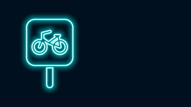 Glödande neon linje Cykel parkering ikon isolerad på svart bakgrund. 4K Video motion grafisk animation — Stockvideo
