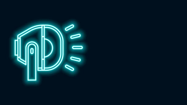 Gloeiende neon lijn Fiets koplamp pictogram geïsoleerd op zwarte achtergrond. Fietsen weg sport nacht rijden licht. 4K Video motion grafische animatie — Stockvideo