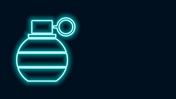 Glowing neon line Hand grenade icon isolated on black background. Bomb explosion. 4K Video motion graphic animation — Stock Video