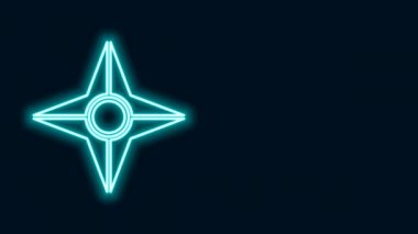 Parlayan neon hattı Japon ninja shuriken simgesi siyah arkaplanda izole edildi. 4K Video hareketli grafik canlandırması