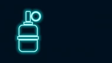 Parlayan neon hattı El bombası ikonu siyah arka planda izole edildi. Bomba patlaması. 4K Video hareketli grafik canlandırması