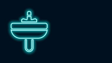 Siyah zemin üzerinde su musluğu simgesi olan parlak neon hat helvası. 4K Video hareketli grafik canlandırması