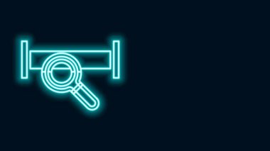 Parlayan neon hattı Endüstri metalik boru ikonu siyah arka planda izole edildi. Tesisat boru hattının farklı şekillerde parçaları. 4K Video hareketli grafik canlandırması