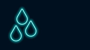 Parlayan neon hattı kara zemin üzerinde su damlası simgesi izole edildi. 4K Video hareketli grafik canlandırması