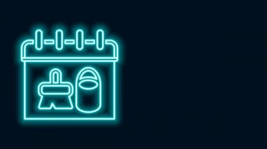 Parlayan neon çizgisi Temizleme takvim simgesi siyah arkaplanda izole edildi. 4K Video hareketli grafik canlandırması