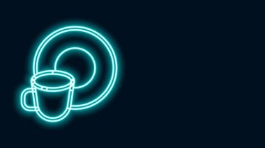 Parlayan neon hattı bulaşık yıkama simgesi siyah arkaplanda izole edildi. Bulaşık yıkama ikonu. Bulaşık makinesi tabelası. Masa takımı tabelası temiz. 4K Video hareketli grafik canlandırması