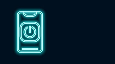 Parlayan neon hattı siyah arkaplanda izole edilmiş telefon simgesinden robotu kapat. 4K Video hareketli grafik canlandırması
