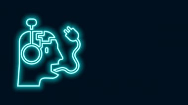 Parlayan neon hattı Robot şarj edilen batarya simgesi siyah arkaplanda izole edildi. Yapay zeka, makine öğrenme, bulut hesaplama. 4K Video hareketli grafik canlandırması