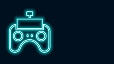 Parlayan neon hattı uzaktan kontrol simgesi siyah arkaplanda izole edildi. 4K Video hareketli grafik canlandırması