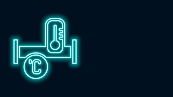 Leuchtende Neon-Linie Industrie-Metallrohr und Temperatur-Symbol isoliert auf schwarzem Hintergrund. Rohrleitungsteile in verschiedenen Formen. 4K Video Motion Grafik Animation — Stockvideo