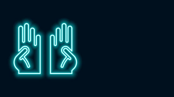 Glowing neon line Rubber gloves icon isolated on black background. Latex hand protection sign. Housework cleaning equipment symbol. 4K Video motion graphic animation — Stock Video