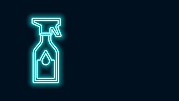 Świecąca neon linia Czyszczenie butelki spray z ikoną płynu detergentu izolowane na czarnym tle. 4K Animacja graficzna ruchu wideo — Wideo stockowe