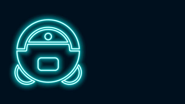 Glowing neon line Robot vacuum cleaner icon isolated on black background. Home smart appliance for automatic vacuuming, digital device for house cleaning. 4K Video motion graphic animation — Stock Video