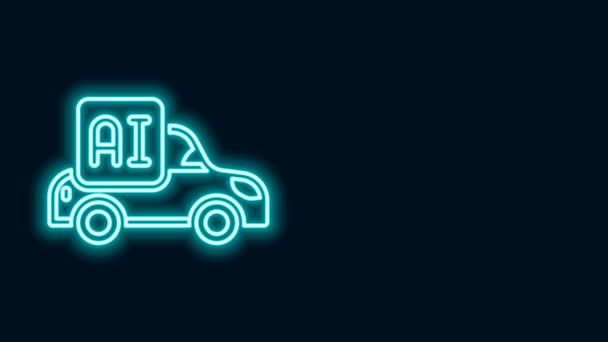 Glowing neon line Autonomous artificial Intelligence smart car icon isolated on black background. 4K Video motion graphic animation — Stock Video