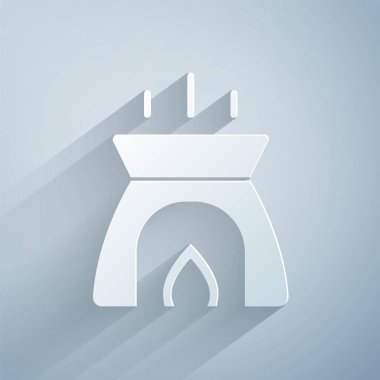 Kağıt kesiği Aroma mum simgesi gri arkaplanda izole edilmiş. Kağıt sanatı tarzı. Vektör.