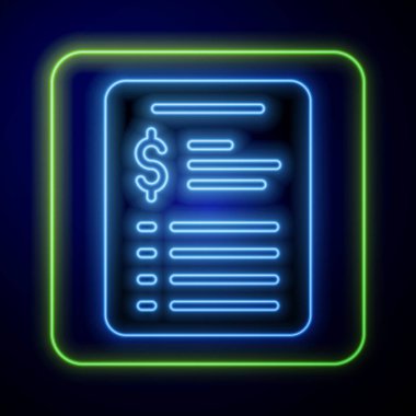 Parlayan neon renkli Grooming kuaför salonu fiyat listesi simgesi mavi arka planda izole edildi. Vektör.