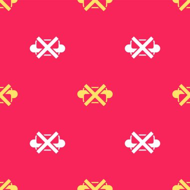 Sarı. Hiçbir abur cubur simgesi kırmızı arka planda izole edilmemiş. Yasak sosisli sandviç. Fast food işareti yok. Vektör.