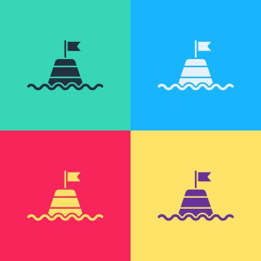 Deniz ikonunda yüzen şamandıra renkli arka planda izole edilmiş. Vektör.