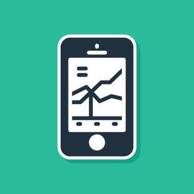 Mavi Mobil hisse senedi konsepti ikonu yeşil arka planda izole edildi. Çevrimiçi ticaret, borsa analizi, iş ve yatırım. Vektör.