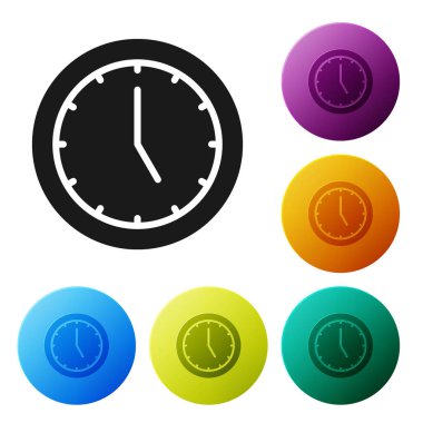 Siyah Saat simgesi beyaz arkaplanda izole edildi. Zaman sembolü. Simgeleri renk daire düğmelerine ayarla. Vektör.