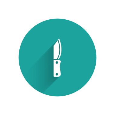 Uzun gölgeli beyaz askeri bıçak ikonu. Yeşil daire düğmesi. Vektör.