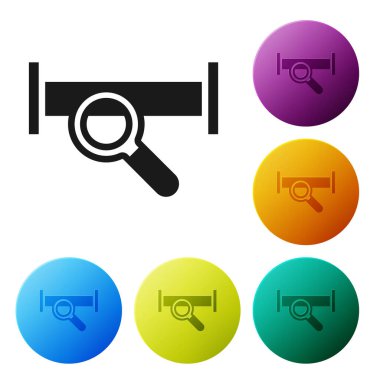 Siyah Endüstri metalik boru ikonu beyaz arka planda izole edildi. Tesisat boru hattının farklı şekillerde parçaları. Simgeleri renk daire düğmelerine ayarla. Vektör.