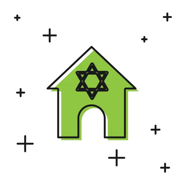 Edificio Della Sinagoga Ebraica Nera Icona Del Tempio Ebraico Isolato — Vettoriale Stock