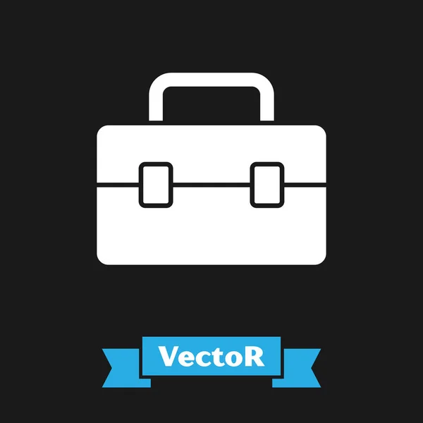 Weißes Toolbox Symbol Isoliert Auf Schwarzem Hintergrund Werkzeugkastenschild Vektor — Stockvektor