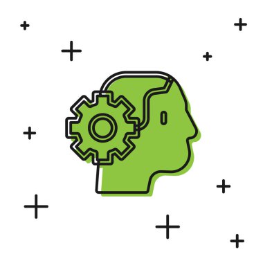 Siyah İnsansı robot simgesi beyaz arkaplanda izole edildi. Yapay zeka, makine öğrenme, bulut hesaplama. Vektör.