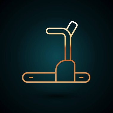 Altın çizgili Koşu bandı makine simgesi koyu mavi arkaplanda izole edildi. Vektör.