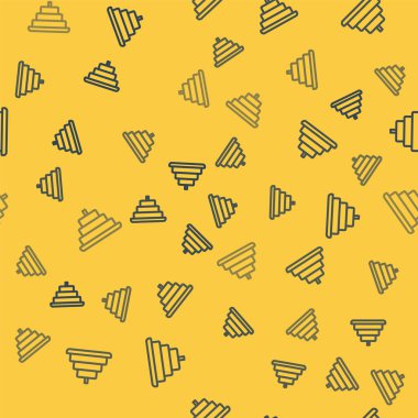 Yanan mum ikonlu mavi çizgi keki sarı arkaplanda izole edilmiş pürüzsüz desen. Doğum günün kutlu olsun. Vektör.