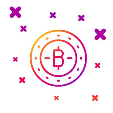 Beyaz arkaplanda izole edilmiş renkli Kripto para simgesi Bitcoin simgesi. Madeni para. Engelleme zinciri tabanlı şifreli para birimi. Kademeli rastgele dinamik şekiller. Vektör.