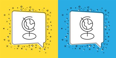 Sarı ve mavi arkaplanda Dünya çizgisi ikonu izole edildi. Vektör.