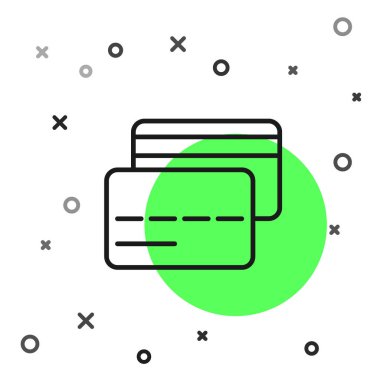 Siyah çizgi kredi kartı simgesi beyaz arkaplanda izole edildi. Çevrimiçi ödeme. Nakit çekilmesi. Finansal operasyonlar. Alışveriş tabelası. Vektör.