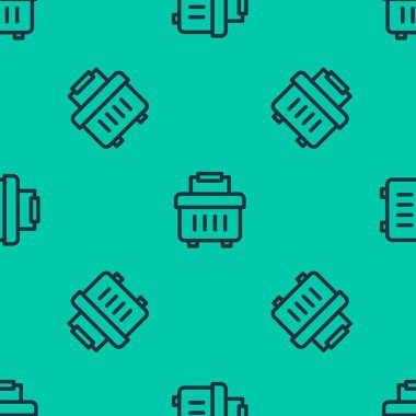 Mavi çizgi Araç Kutusu simgesi yeşil arkaplandaki pürüzsüz deseni izole etti. Alet kutusu tabelası. Vektör.