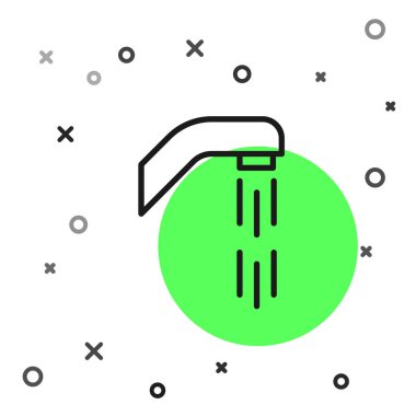 Beyaz zemin üzerinde su damlaları akan siyah duş başlığı izole edilmiş. Vektör.