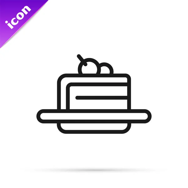 Schwarze Linie Cake Symbol Isoliert Auf Weißem Hintergrund Alles Gute — Stockvektor