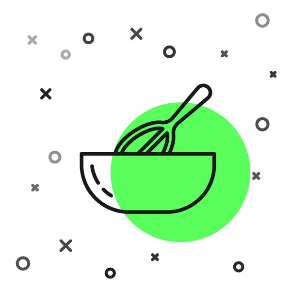 Ligne Noire Icône Cuisine Fouet Bol Isolé Sur Fond Blanc — Image vectorielle