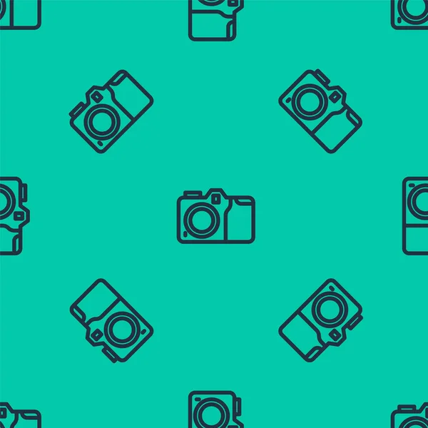 Kék Vonal Fényképezés Camera Icon Isolated Seamless Pattern Green Background — Stock Vector