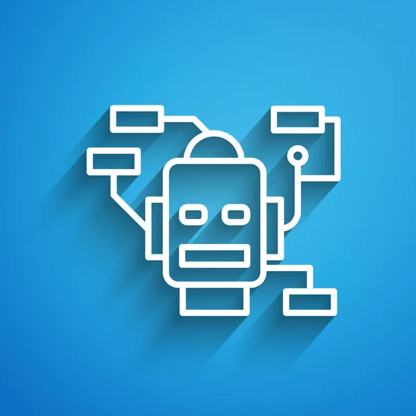 Icono Robot Línea Blanca Aislado Sobre Fondo Azul Inteligencia Artificial — Vector de stock